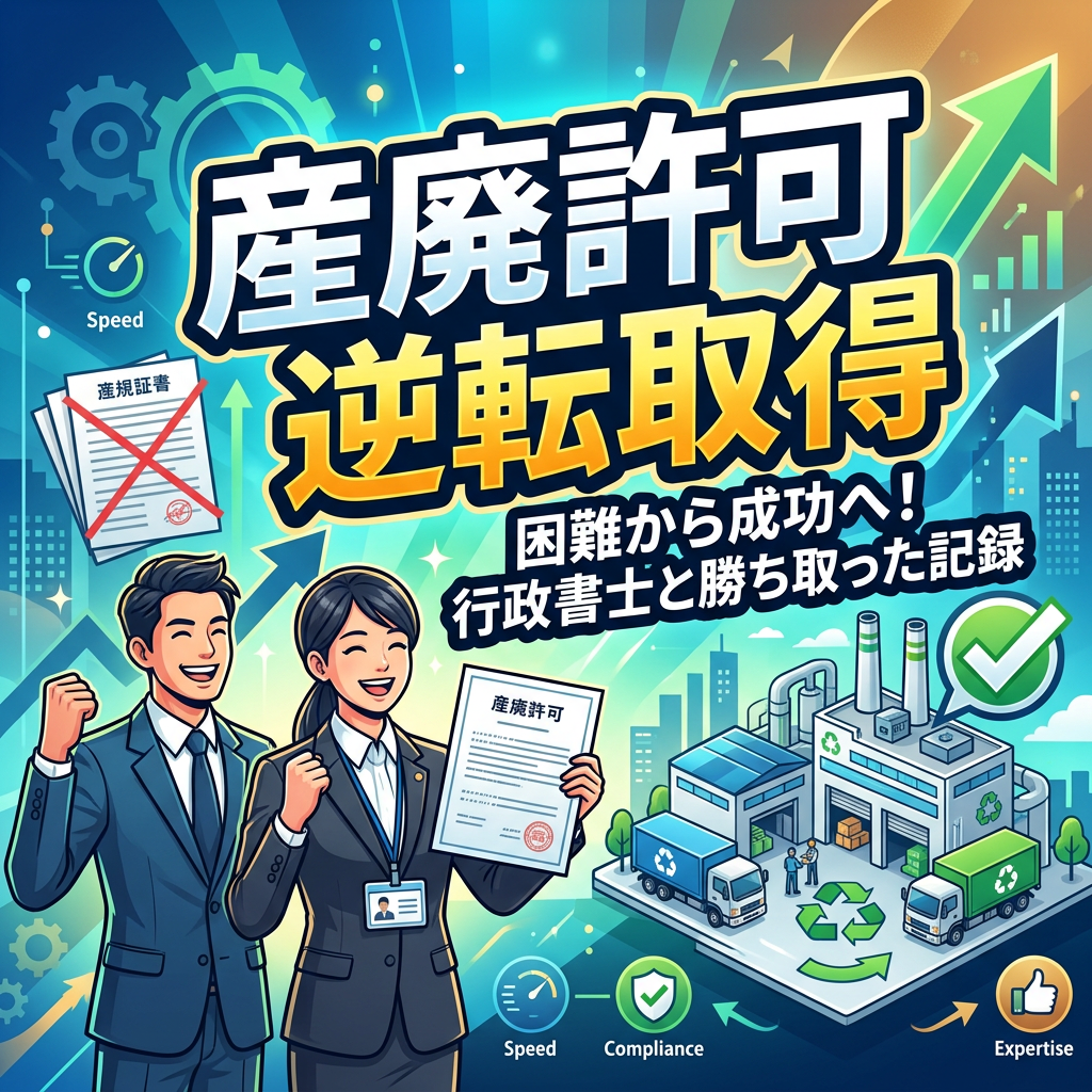 Two business professionals happily holding a waste disposal permit with a recycling factory and approval icons